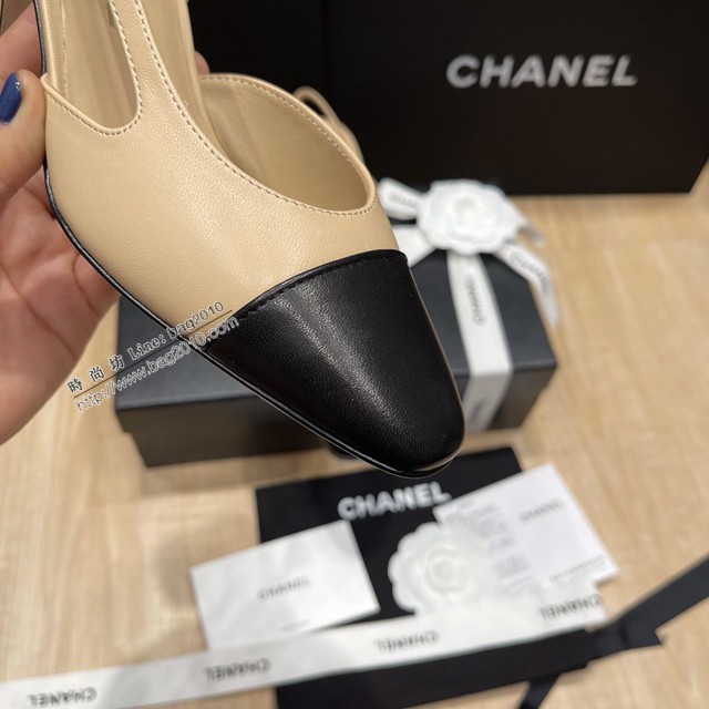 Chanel專櫃經典款女士涼鞋 香奈兒時尚sling back涼鞋平跟鞋6.5cm中跟鞋 dx2555